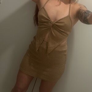 Tan Ribbed Skirt Set